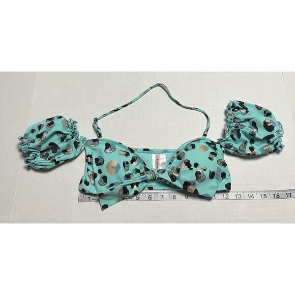 Womens Girls BCBG Two Piece Swim Suit Bikini Swimwear Abstract Print Teal XS EUC - Picture 11 of 15